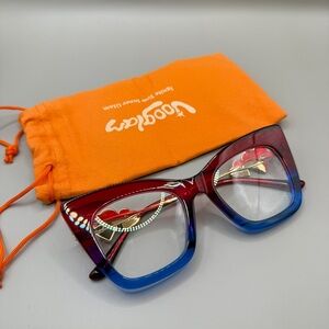 Vooglam Red & blue Cat-Eye Glasses frame, no prescription.